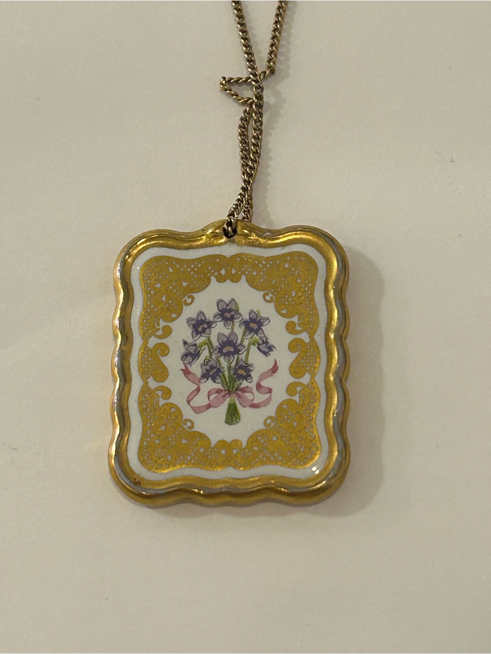 Franklin Mint "Victorian Valentine" pendant necklace featuring a violet bouquet